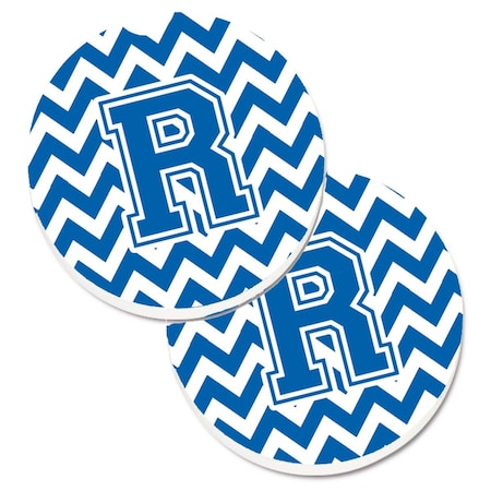 Carolines Treasures Letter R Chevron Blue and White Set of 2 Cup Holder Car Coaster CJ1056-RCARC
